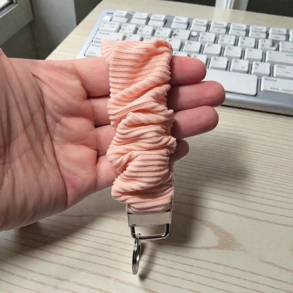 Peach Ribbed Scrunchie‎ Keychain Wristlet Holder for Keys Bag Accessory